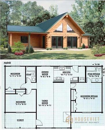 Phối cảnh và mặt bằng nhà 3 phòng ngủ