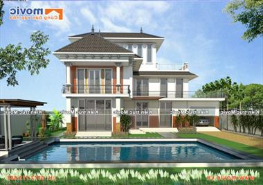 Mẫu nhà chữ L hiện đại 3 tầng mái thái đẹp - MV1515