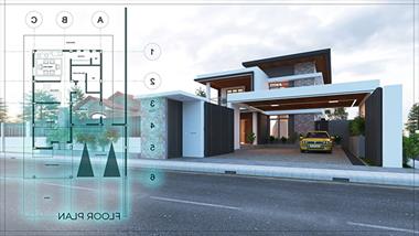 Mặt bằng 4 tầng của biệt thự hiện đại 2 tầng đầy đủ công năng