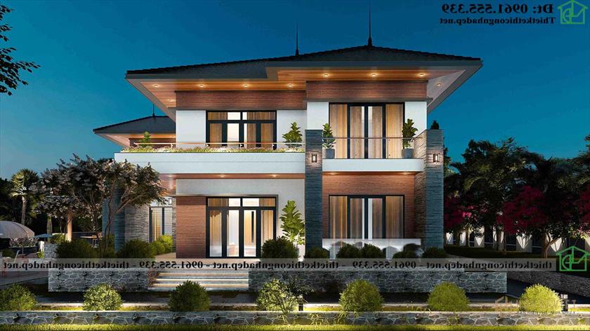 Mẫu biệt thự 2 tầng hiện đại mái thái sang trọng kiểu Nhật NDBT2T130