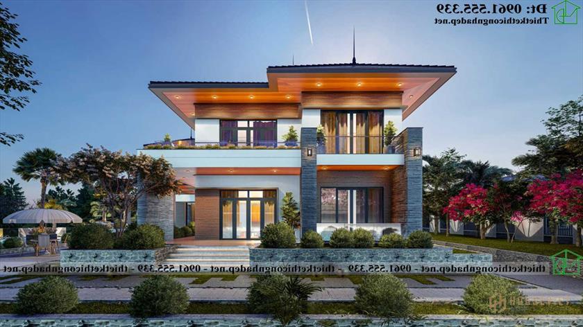 Mẫu biệt thự 2 tầng sang trọng mái thái NDBT2T130