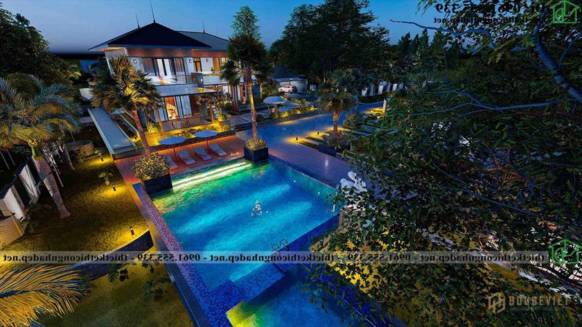 Phối cảnh tổng thể ngôi biệt thự 2 tầng sang trọng NDBT2T130