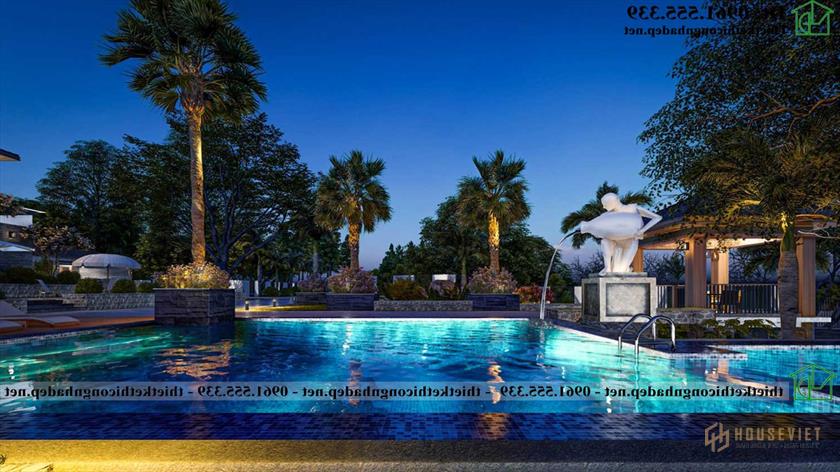 Phối cảnh đêm thiết kế bể bơi NDBT2T130