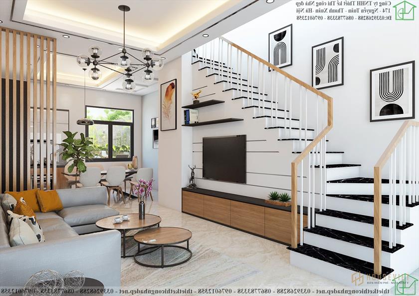 Cầu thang nhà phố 3 tầng đẹp NDNP3T52