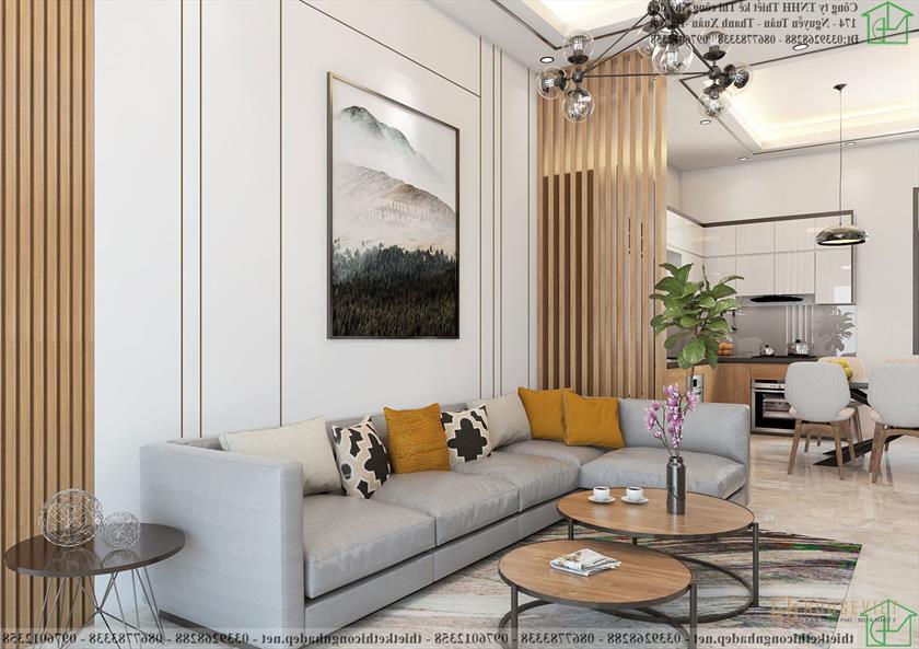 Thiết kế nội thất phòng khách nhà ống 3 tầng hiện đại NDNP3T52