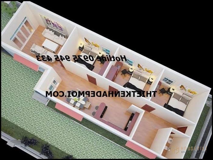 Mặt bằng 3D nhà cấp 4 mái thái 6x20