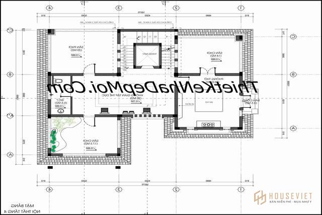 Mặt bằng nội thất biệt thự 4 tầng 2 mặt tiền có tầng bán hầm ghi chú ở góc dưới bên phải anh Mai Huy TP Tuyên Quang