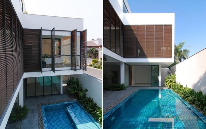 Hệ cửa lam gỗ linh động đóng mở điều chỉnh theo ý thích về ánh sáng và tính riêng tư của gia chủ