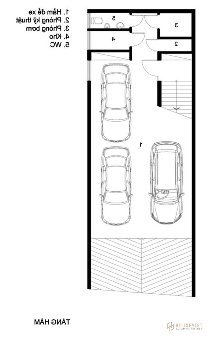 Mặt bằng tầng hầm thiết kế biệt thự có hồ bơi