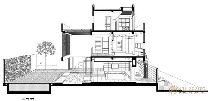 Mặt đứng biệt thự 3 tầng hiện đại mái bằng