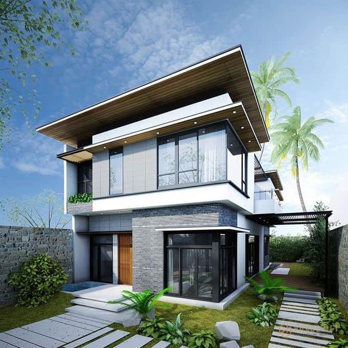 Mẫu thiết kế biệt thự 2 tầng mái bằng chất liệu kính cường lực Mẫu thiết kế biệt thự 2 tầng mái bằng chất liệu kính cường lực
