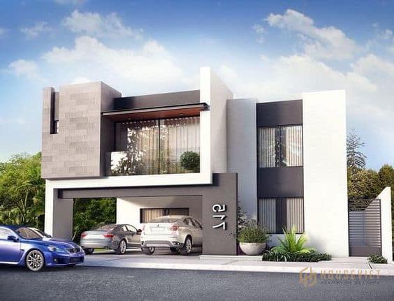 Biệt thự mái bằng phong cách hiện đại ấn tượng có chỗ để xe