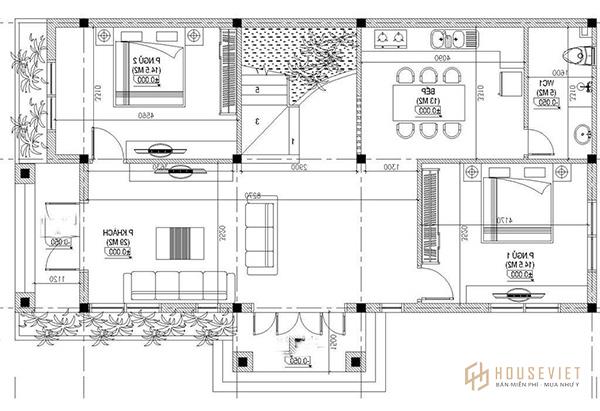Bản vẽ biệt thự 2 tầng mái thái