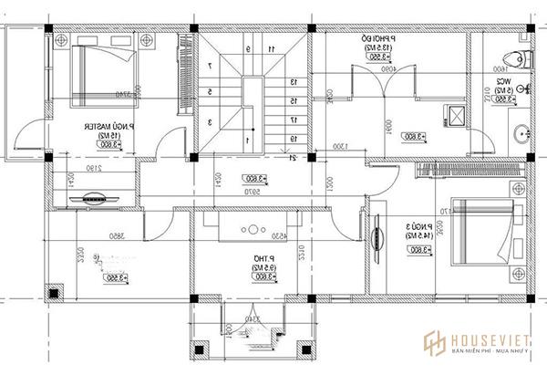 Bản vẽ nhà 2 tầng mái thái