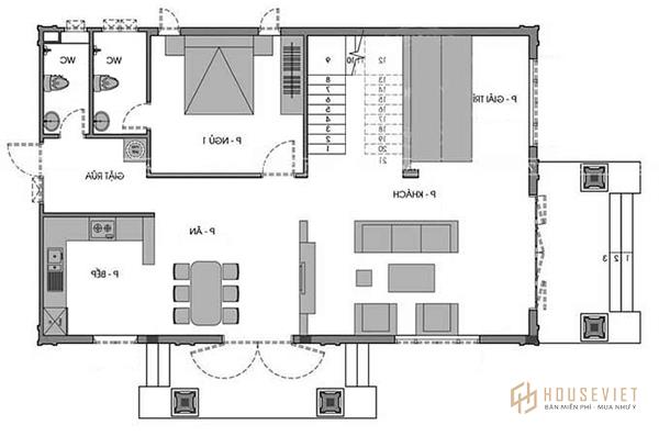 Bản vẽ nhà biệt thự 2 tầng 100m2