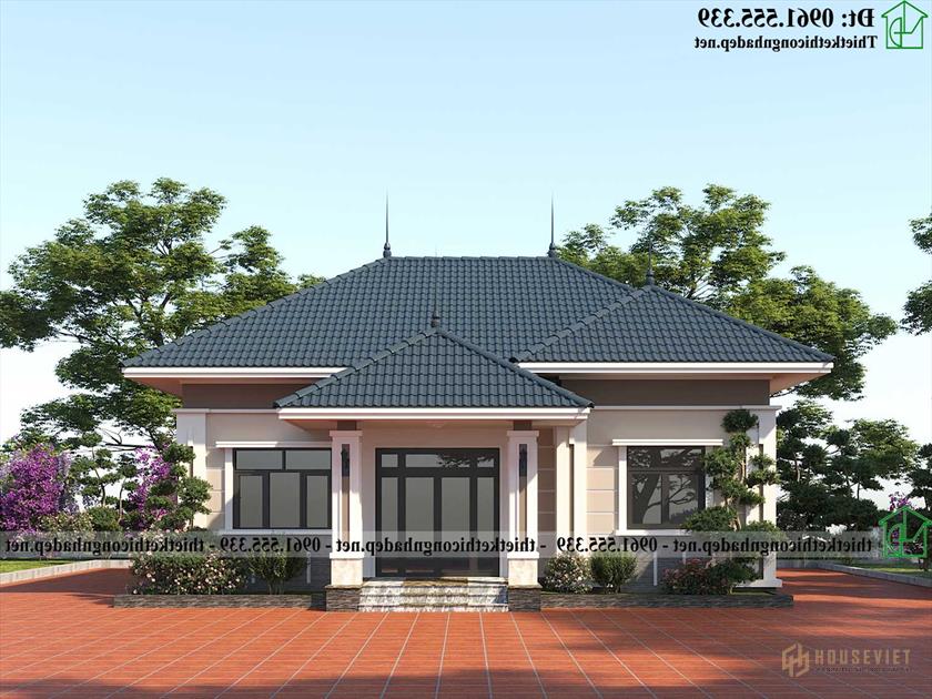 Mẫu thiết kế nhà 1 tầng 4 phòng ngủ mái thái đẹp 12x10m NDBT1T129