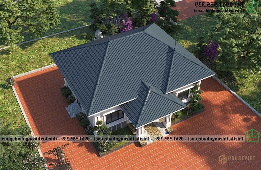 Phối cảnh tổng thể mẫu nhà đẹp 1 tầng hiện đại mái thái NDBT1T129