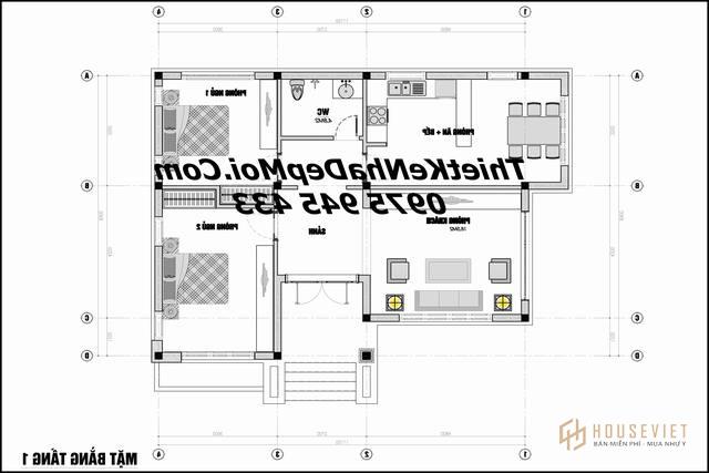 Mặt bằng nhà cấp 4 2 phòng ngủ