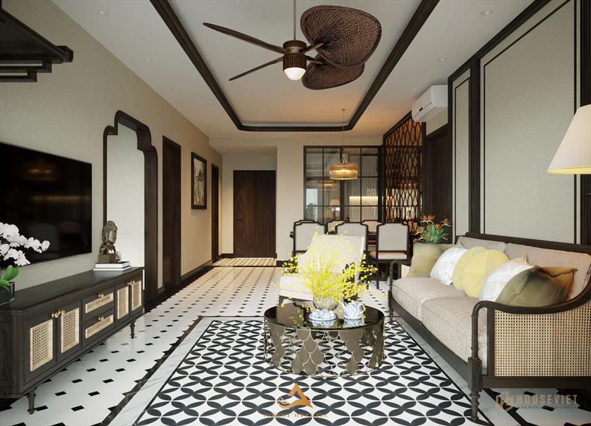 Màu sắc của phong cách thiết kế nội thất Đông Dương thường là những gam màu trầm 