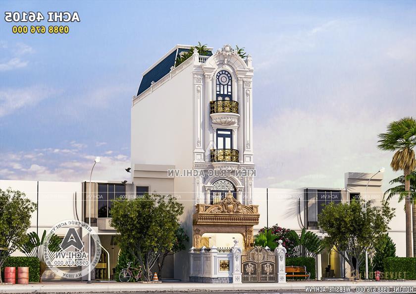 Phối cảnh 3D ngoại thất mẫu thiết kế nhà phố mặt tiền 4 m2 tại Hà Nội