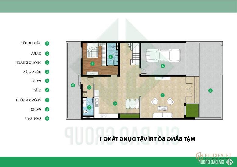 Bản vẽ mặt bằng tầng 1 nhà phố 3 tầng 