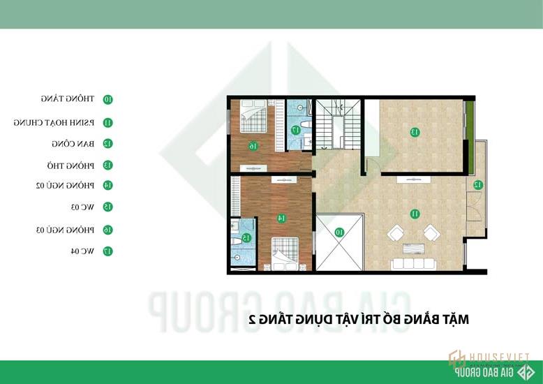 Bản vẽ thiết kế tầng 2 nhà phố 3 tầng đẹp