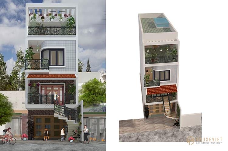 Mẫu thiết kế nhà 20m2 có cầu thang bên ngoài.