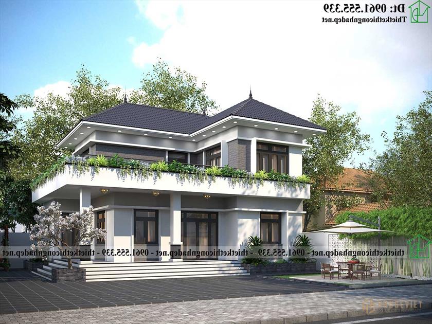 Mẫu biệt thự 2 tầng mái thái đẹp NDBT2T131