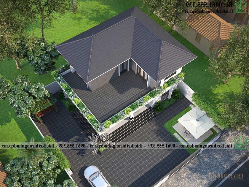 Phối cảnh tổng thể mẫu biệt thự 2 tầng mái Nhật đẹp NDBT2T131