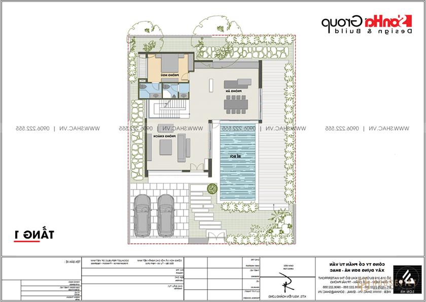 Biệt thự nghỉ dưỡng 500m2 3 tầng phong cách hiện đại - BTD 0083 12 Mặt bằng bố trí công năng tầng 1 biệt thự nghỉ dưỡng hiện đại Phương Đông Vân Đồn