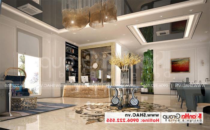 Mẫu thiết kế khách sạn tân cổ điển 5 tầng mặt tiền 10m x 22,5m tiêu chuẩn 3 sao tại Hà Nội - SH KS 0070 55 Thiết kế nội thất sảnh lễ tân khách sạn 3 sao cao cấp tại huyện Ba Vì - Hà Nội