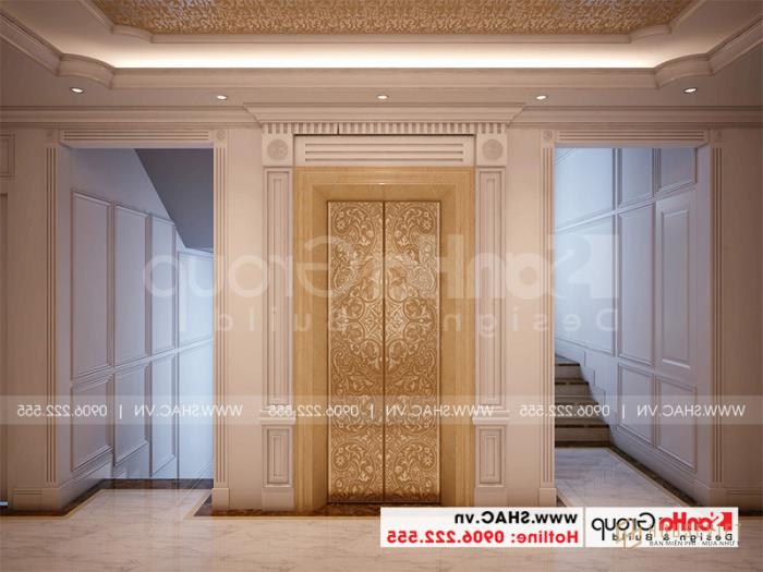 Mẫu thiết kế khách sạn tân cổ điển 5 tầng mặt tiền 10m x 22,5m tiêu chuẩn 3 sao tại Hà Nội - SH KS 0070 58 Sảnh khách sạn với thiết kế tạo sự thuận tiện trong việc di chuyển cho khách hàng