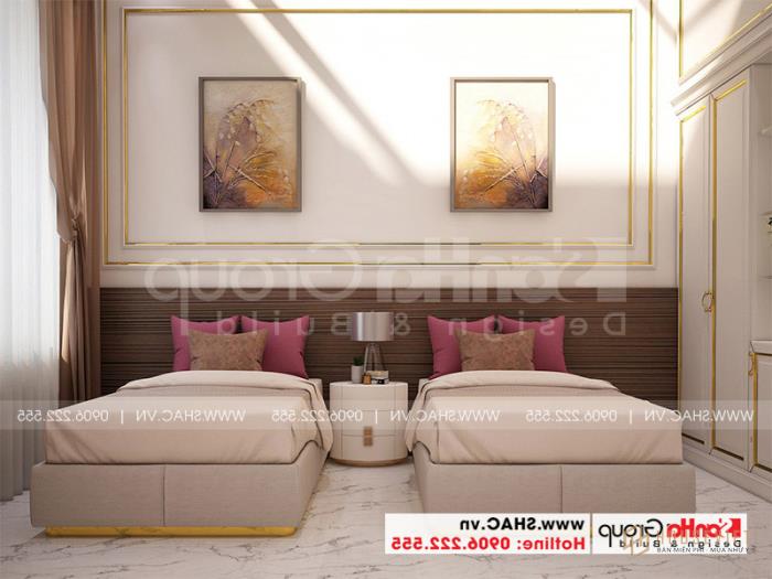Mẫu thiết kế khách sạn tân cổ điển 5 tầng mặt tiền 10m x 22,5m tiêu chuẩn 3 sao tại Hà Nội - SH KS 0070 59 Mẫu phòng ngủ nhân viên khách sạn tân cổ điển tiêu chuẩn 3 sao tại Hà Nội