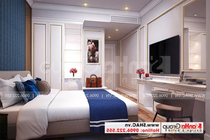 Mẫu thiết kế khách sạn tân cổ điển 5 tầng mặt tiền 10m x 22,5m tiêu chuẩn 3 sao tại Hà Nội - SH KS 0070 60 Không gian nội thất khách sạn 3 sao ở Hà Nội