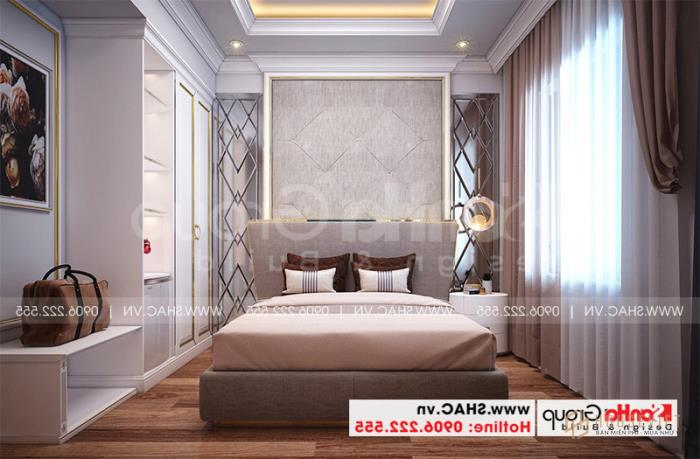 Mẫu thiết kế khách sạn tân cổ điển 5 tầng mặt tiền 10m x 22,5m tiêu chuẩn 3 sao tại Hà Nội - SH KS 0070 61 Phương án thiết kế nội thất khách sạn 3 sao kiến trúc tân cổ điển đẹp tại Hà Nội được khách hàng yêu thích