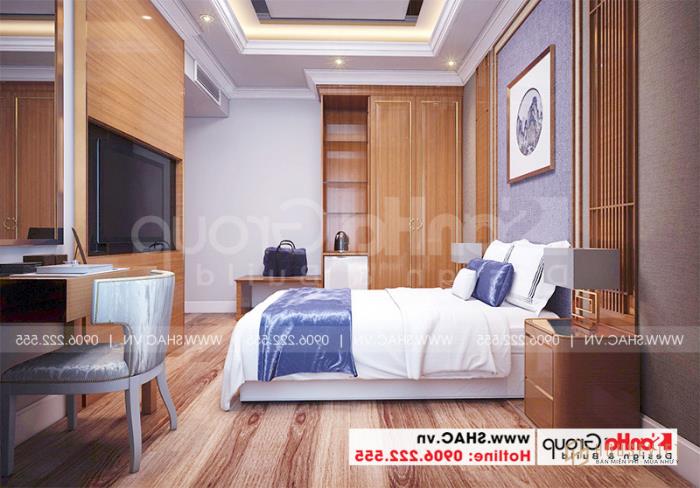 Mẫu thiết kế khách sạn tân cổ điển 5 tầng mặt tiền 10m x 22,5m tiêu chuẩn 3 sao tại Hà Nội - SH KS 0070 62 Các phòng ngủ của khách sạn 3 sao được trang bị đầy đủ các thiết bị sinh hoạt hiện đại và tiện nghi