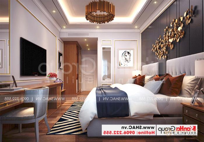 Mẫu thiết kế khách sạn tân cổ điển 5 tầng tiêu chuẩn 3 sao tại Hà Nội mặt tiền 10m x 22,5m - SH KS 0070 64 Mẫu phòng ngủ có thiết kế tân cổ điển được nhiều khách hàng yêu thích