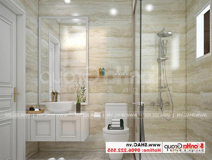 Mẫu thiết kế khách sạn tân cổ điển 5 tầng mặt tiền 10m x 22,5m tiêu chuẩn 3 sao tại Hà Nội - SH KS 0070 67 Cách bố trí nhà vệ sinh khách sạn tân cổ điển khoa học và hợp phong thủy