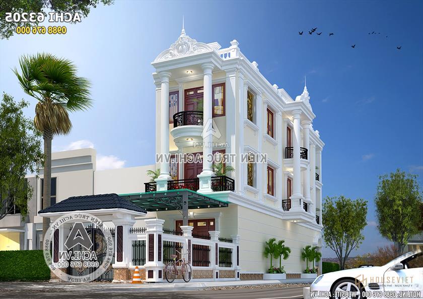 Mẫu thiết kế nhà phố tân cổ điển 3 tầng đẹp tại Thái Bình - ACHI 63205 Mẫu thiết kế nhà phố tân cổ điển 3 tầng đẹp tại Thái Bình - ACHI 63205