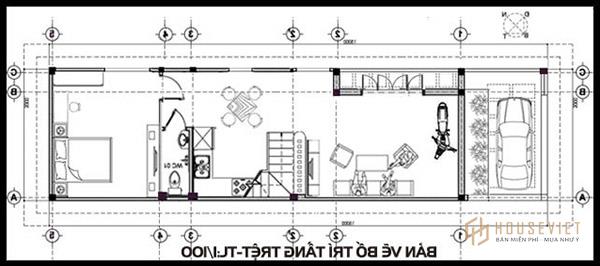 Bản vẽ mặt bằng mẫu nhà đẹp 4x20 có gác lửng
