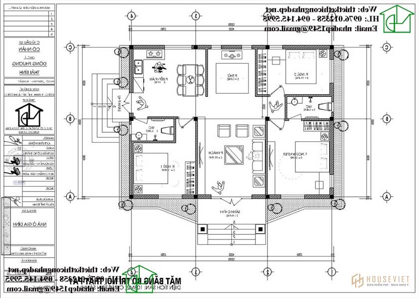 mặt bằng nội thất nhà cấp 4 9x12m NDNC4108