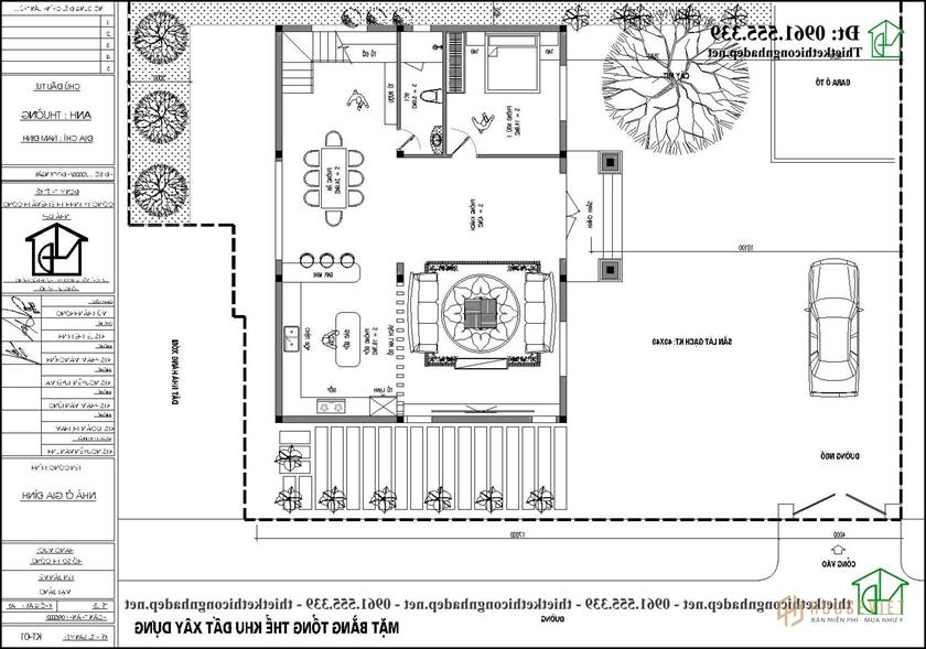 Mặt bằng tổng thể biệt thự 2 tầng 3 phòng ngủ 13x11m mái Nhật NDBT2T113