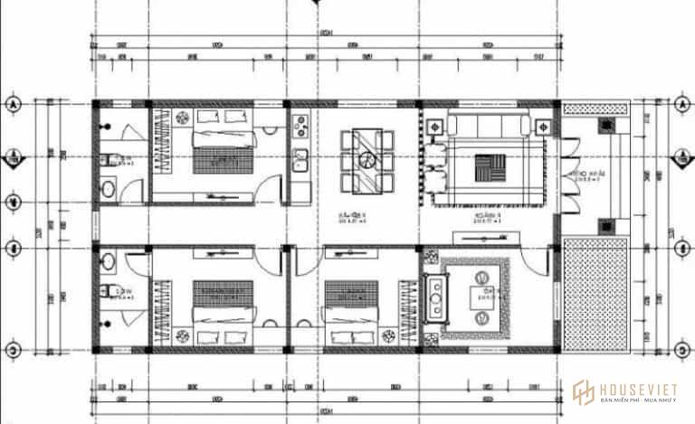 mẫu nhà cấp 4 8x12 2-3 phòng ngủ