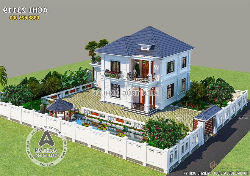 Không gian ngoại thất của mẫu nhà 2 tầng tân cổ điển đẹp 100m2 khi nhìn từ trên cao Không gian ngoại thất của mẫu nhà 2 tầng tân cổ điển đẹp 100m2 khi nhìn từ trên cao