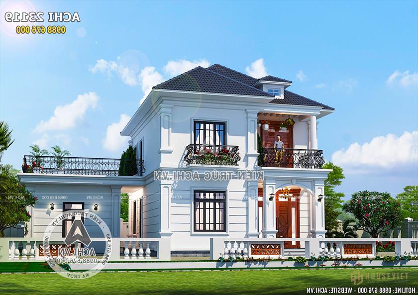 Góc nhìn đẹp của mẫu nhà đẹp 2 tầng tân cổ điển 100m2 - Mã số: ACHI 23119 Góc nhìn đẹp của mẫu nhà đẹp 2 tầng tân cổ điển 100m2 - Mã số: ACHI 23119