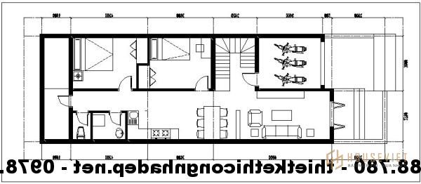 Mặt bằng nội thất nhà cấp 4 mái tôn 6x19m