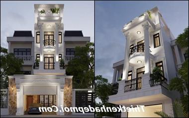 Mẫu nhà mặt tiền 4m 3 tầng Siêu cổ điển có gara để kinh doanh nhà chị Vân