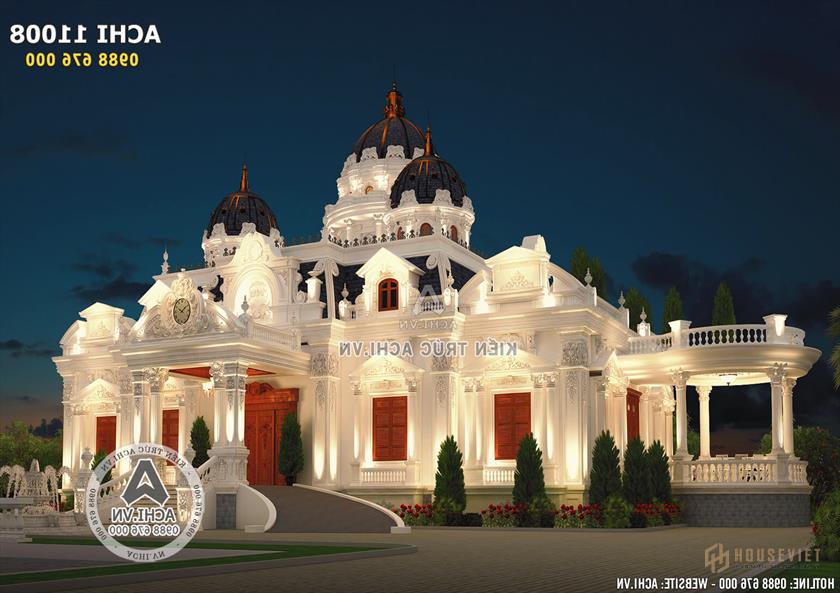 Mẫu thiết kế lâu đài đẹp 1 trệt 1 tum 300m2 - ACHI 11008