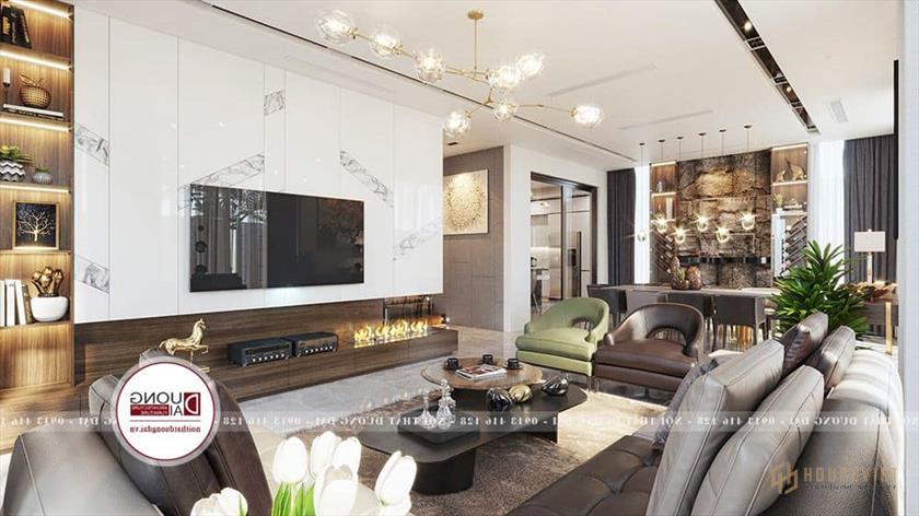 Thiết kế nội thất veneer gỗ óc chó sang trọng 