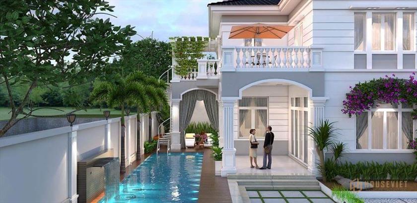 Không gian bể bơi được thiết kế tối ưu diện tích, bố trí ở vị trí hợp phong thủy